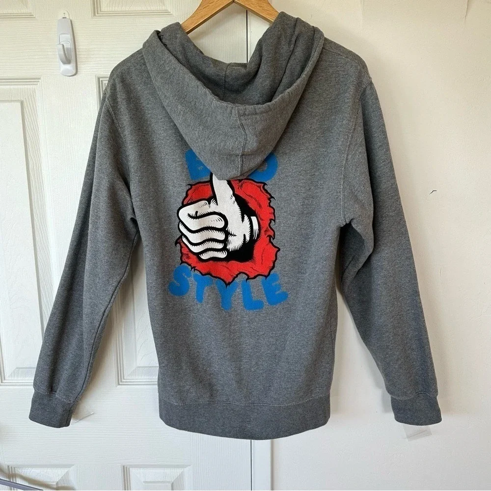 Independent Mens Bro Style Hoodie Graphic Print Full Zip Pocket Grey No Size Tag - Picture 3 of 9